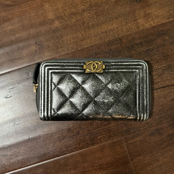 CHANEL Bags Chanel Boy Zip Around Wallet Silver Grey Ghw Poshmark